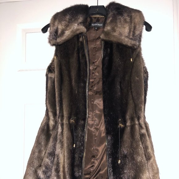 Ellen Tracy Faux Fur Vest, Brown, XS - Picture 3 of 10